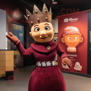 Maroon Queen mascot costume character dressed with a Sweater and Cummerbunds