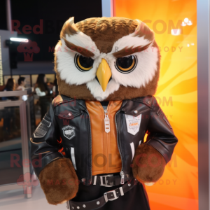 nan Owl mascot costume character dressed with a Moto Jacket and Cufflinks