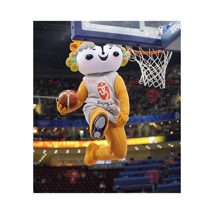 Maskot sněhuláka s květovanou hlavou - Redbrokoly.com Maskot sněhuláka s květovanou hlavou - Redbrokoly.com