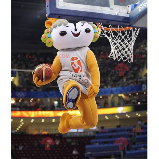 Sneeuwpopmascotte met het bloemrijke hoofd - Redbrokoly.com
