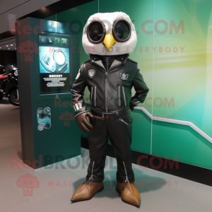 nan Owl mascot costume character dressed with a Moto Jacket and Cufflinks