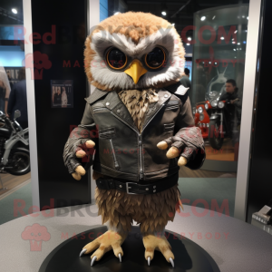 nan Owl mascot costume character dressed with a Moto Jacket and Cufflinks