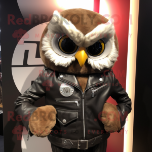 nan Owl mascot costume character dressed with a Moto Jacket and Cufflinks