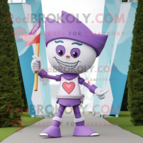 Lavender Arrow Of Love mascot costume character dressed with a T-Shirt and Belts