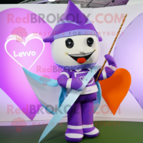 Lavender Arrow Of Love mascot costume character dressed with a T-Shirt and Belts