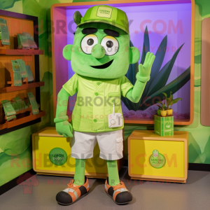 Lime Green Lasagna mascot costume character dressed with a Cargo Shorts and Earrings