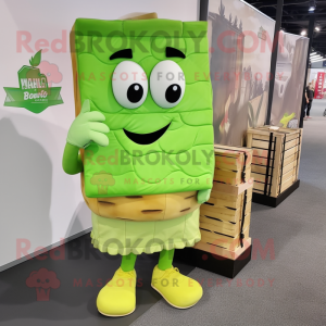 Lime Green Lasagna mascot costume character dressed with a Cargo Shorts and Earrings