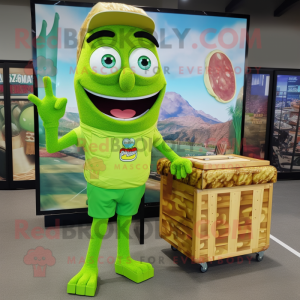 Lime Green Lasagna mascot costume character dressed with a Cargo Shorts and Earrings