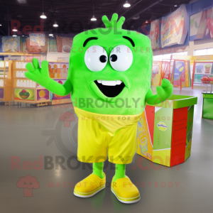 Lime Green Lasagna mascot costume character dressed with a Cargo Shorts and Earrings