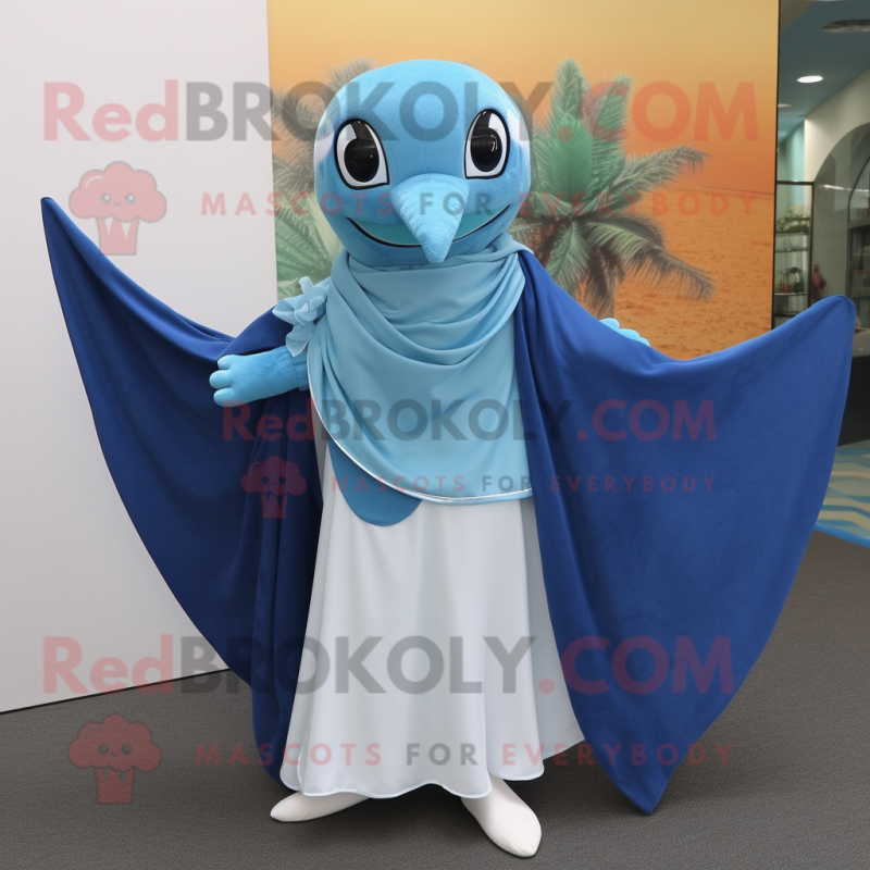 Blue Manta Ray mascot costume character dressed with a Blouse and Scarves Blue Manta Ray mascot costume character dressed with a Blouse and Scarves