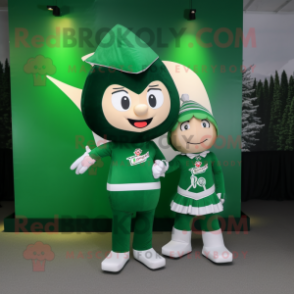 Forest Green Arrow Of Love mascot costume character dressed with a Shift Dress and Beanies
