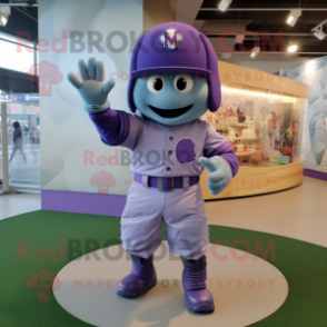 Lavender Soldier mascot costume character dressed with a Baseball Tee and Mittens