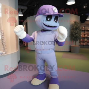 Lavender Soldier mascot costume character dressed with a Baseball Tee and Mittens