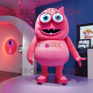 Pink Cyclops mascot costume character dressed with a Vest and Brooches