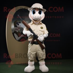 Cream Sniper mascot costume character dressed with a Polo Shirt and Necklaces