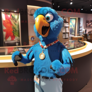 Cyan Macaw maskot kostume...