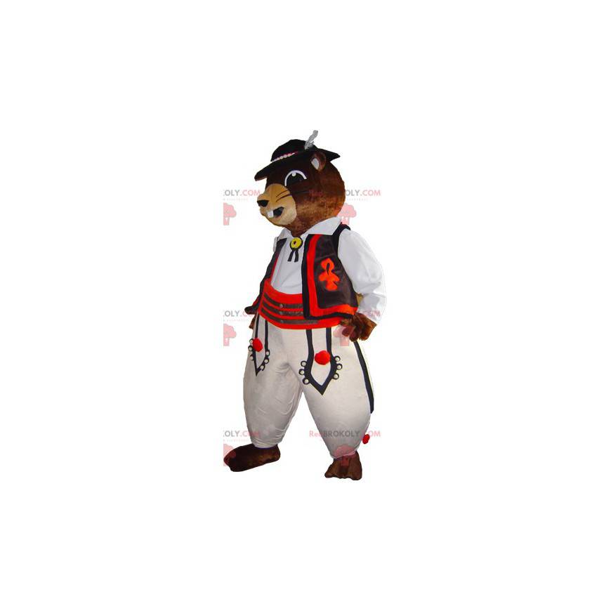 Bruine bevermarmot mascotte in traditionele kleding -