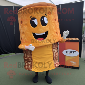 Rust Grilled Cheese Sandwich mascot costume character dressed with a Pencil Skirt and Hats