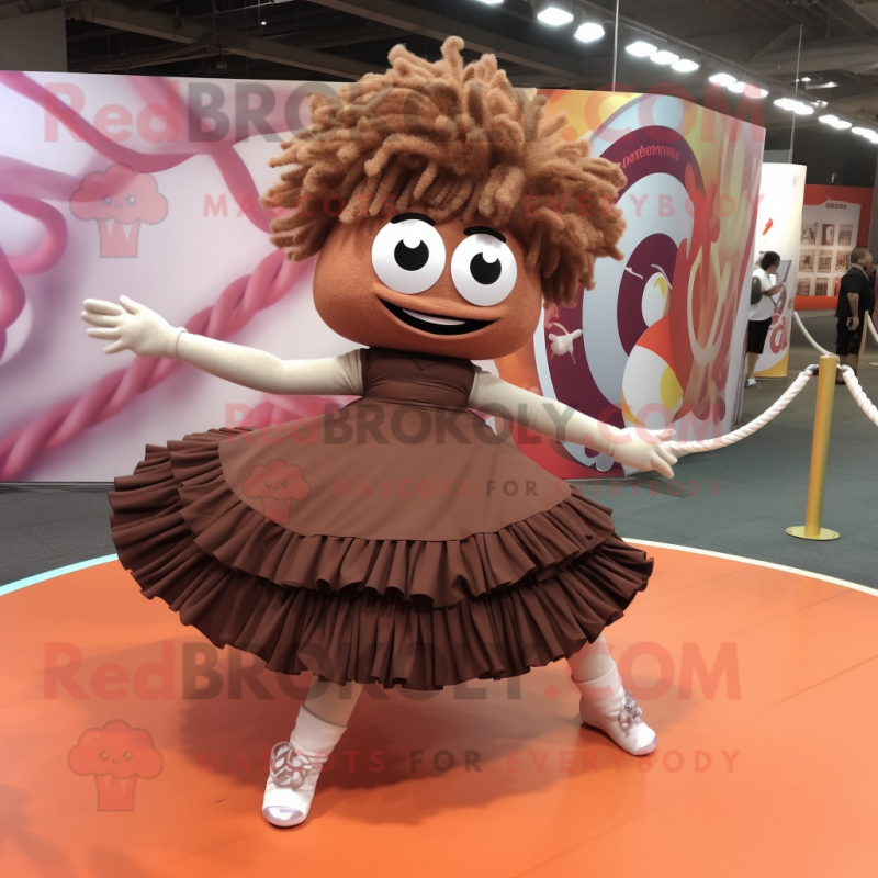Brown Contortionist mascot costume character dressed with a Skirt and Shoe laces