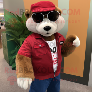 Red Ferret mascot costume character dressed with a Jeggings and Sunglasses