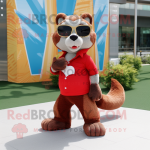 Red Ferret mascot costume character dressed with a Jeggings and Sunglasses