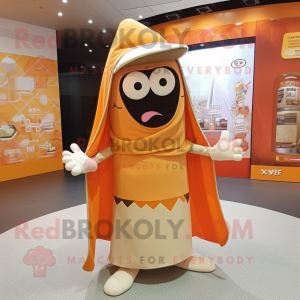 Beige Orange mascot costume character dressed with a Graphic Tee and Shawls