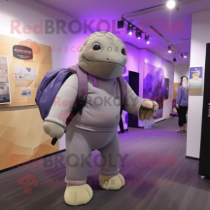 Lavender Glyptodon mascot costume character dressed with a Long Sleeve Tee and Briefcases