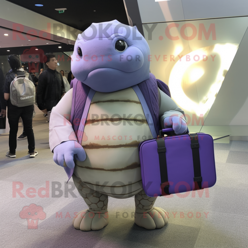 Lavender Glyptodon mascot costume character dressed with a Long Sleeve Tee and Briefcases Lavender Glyptodon mascot costume character dressed with a Long Sleeve Tee and Briefcases