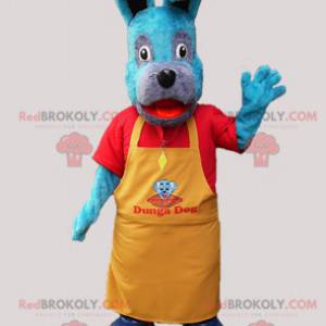 Blauwe hond mascotte met een geel schort - Redbrokoly.com