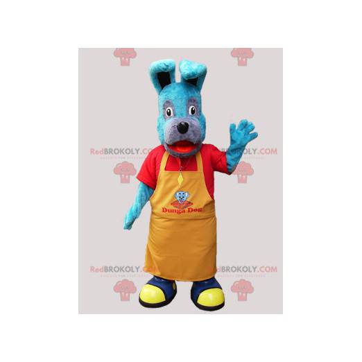 Mascotte de chien bleu avec un tablier jaune - Redbrokoly.com