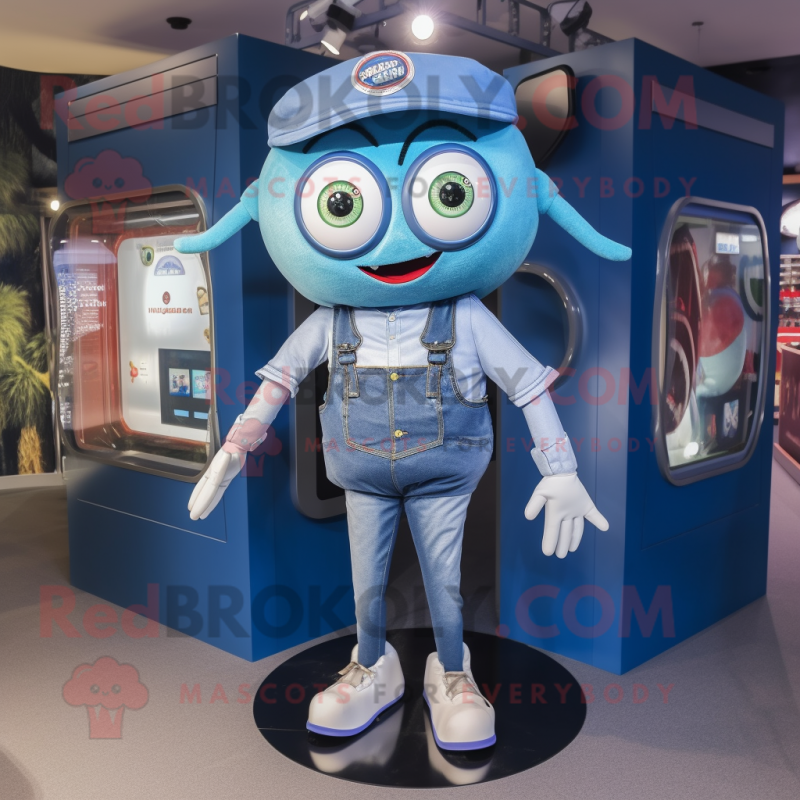 Blue Gyro mascot costume character dressed with a Denim Shorts and Anklets Blue Gyro mascot costume character dressed with a Denim Shorts and Anklets