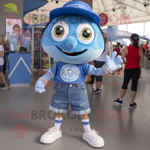 Blue Gyro mascot costume character dressed with a Denim Shorts and Anklets