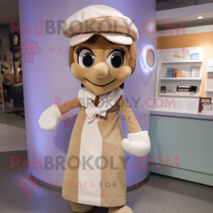 Tan Doctor mascot costume character dressed with a Wrap Skirt and Gloves