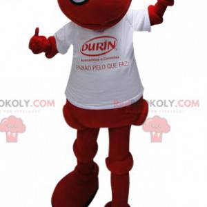 Röd myra maskot med en vit t-shirt - Redbrokoly.com