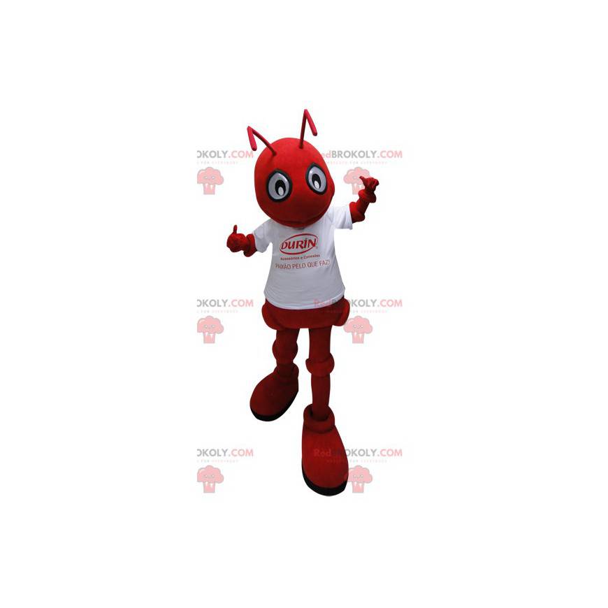 Red ant mascot with a white t-shirt - Redbrokoly.com