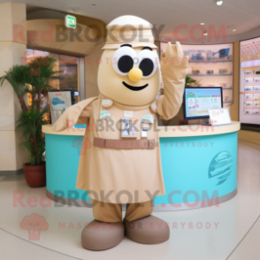 Tan Doctor mascot costume character dressed with a Wrap Skirt and Gloves
