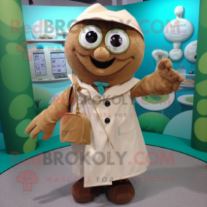 Tan Doctor mascot costume character dressed with a Wrap Skirt and Gloves