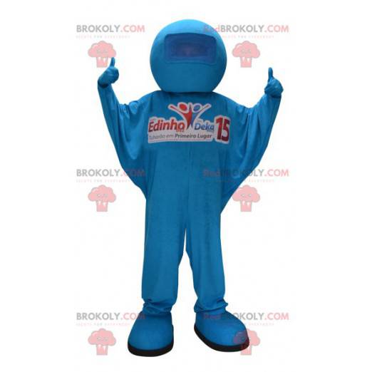 Blue snowman mascot. Blue jumpsuit - Redbrokoly.com