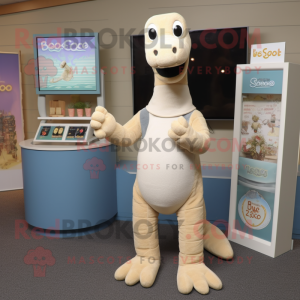 Beige Loch Ness Monster mascot costume character dressed with a Romper and Brooches
