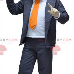 Mascotte d'homme d'affaires habillé d'un costume cravate -