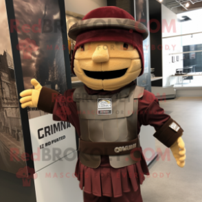 Brown Roman Soldier mascot costume character dressed with a Sweatshirt and Beanies