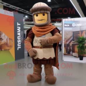 Brown Roman Soldier mascot costume character dressed with a Sweatshirt and Beanies