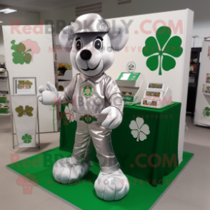 Silver Four Leaf Clover mascot costume character dressed with a Polo Shirt and Coin purses