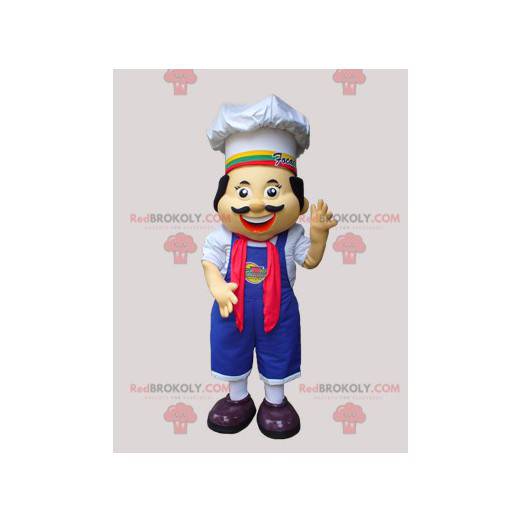 Mascotte de chef cuisinier avec un tablier et une toque -