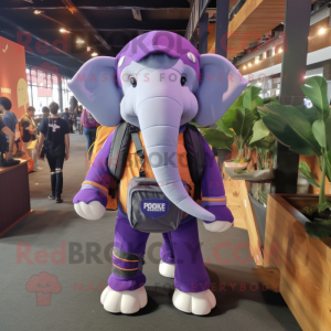 Purple Elephant mascot costume character dressed with a Long Sleeve Tee and Backpacks