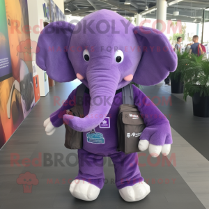 Purple Elephant mascot costume character dressed with a Long Sleeve Tee and Backpacks