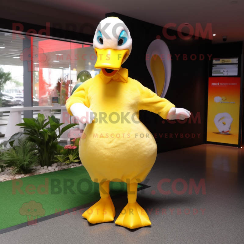 Yellow Swans mascot costume character dressed with a T-Shirt and Cufflinks Yellow Swans mascot costume character dressed with a T-Shirt and Cufflinks