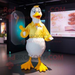 Yellow Swans mascot costume character dressed with a T-Shirt and Cufflinks