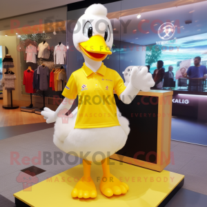 Yellow Swans mascot costume character dressed with a T-Shirt and Cufflinks