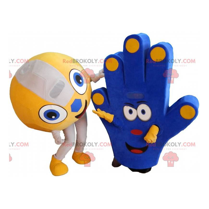 2 torcedores mascote uma bola e uma mão de torcedor -
